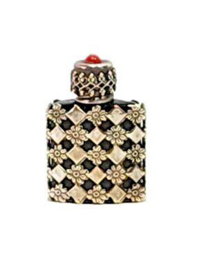 Antique Black Amethyst Flacon Bottle Encased in Silver Flower Lattice